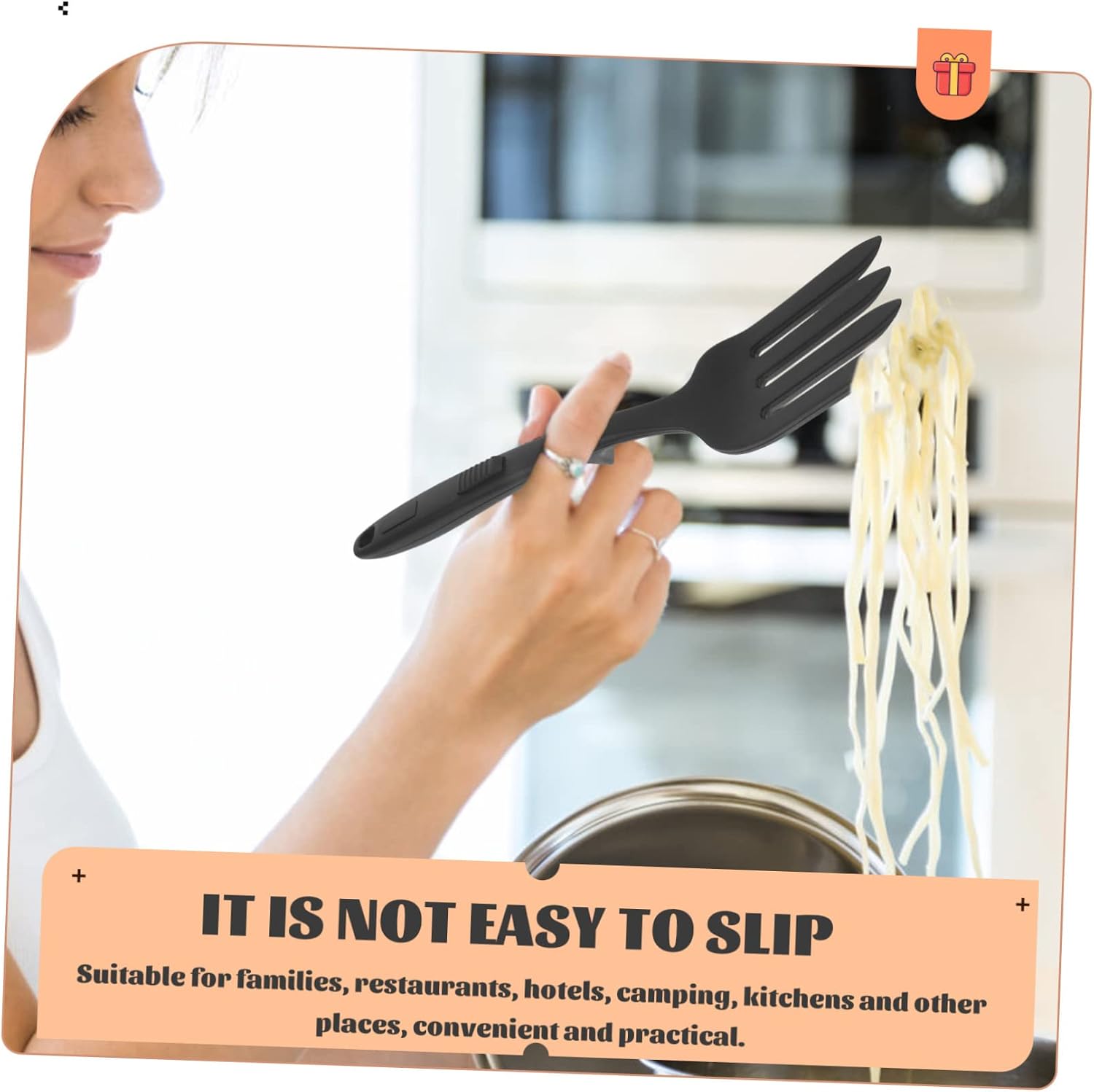 Large Silicone Cooking Fork for Pasta, Salad, and Noodles