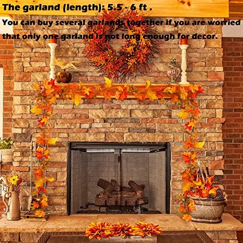 Whaline Artificial Autumn Fall Maple Leaves Garland Hanging Plant for Home Garden Wall Doorway Backdrop Fireplace Decoration Wedding Party Thanksgiving Day Decor (Light)