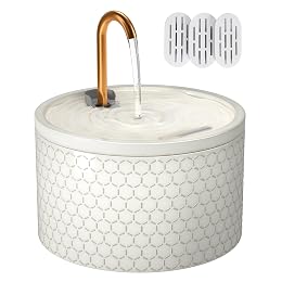 MISFANS Ceramic Cat Water Fountain - 2.1L/71oz - Honeycomb Embossed All-Ceramic Body & Pure Copper Spout - Non-Toxic & Automatic Pet Drinking Fountain Indoor with Ultra-Quiet Pump, 3 Filters & Sponge