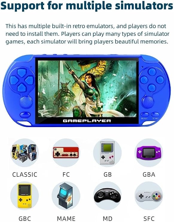 JXD Multifunctional Video Game Console 5.1 inch 7500 Free Retro Games Handheld Game Console Portable Pocket Children's Game Player Mini Arcade Emulator Device mp3/4 Holiday(Dblue)