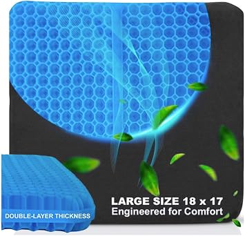 Large Gel Seat Cushion for Long Sitting, Cooling Gel Cushion for Office Chair, Tailbone Sciatica Coccyx Pain Pressure Relief Orthopedic Seat Cushion, Double Handles Non Slip Cover for Car Wheelchair