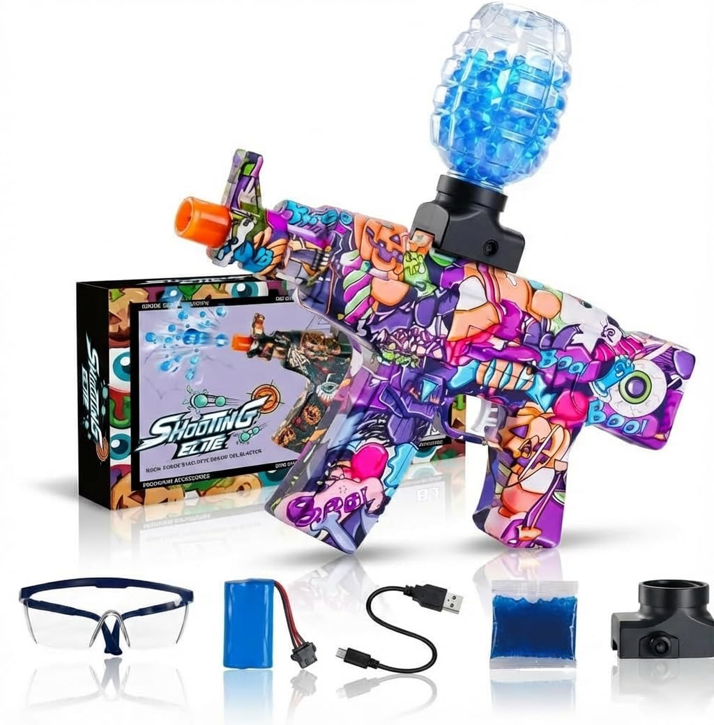 SGM Electric Gel Ball Blaster Gun – Graffiti Edition, Automatic Rapid-Fire Splatter Ball Toy with 7.4V Rechargeable Battery, Safety Goggles & 10,000 Gel Beads for Outdoor Games | Age 14+, ST620B