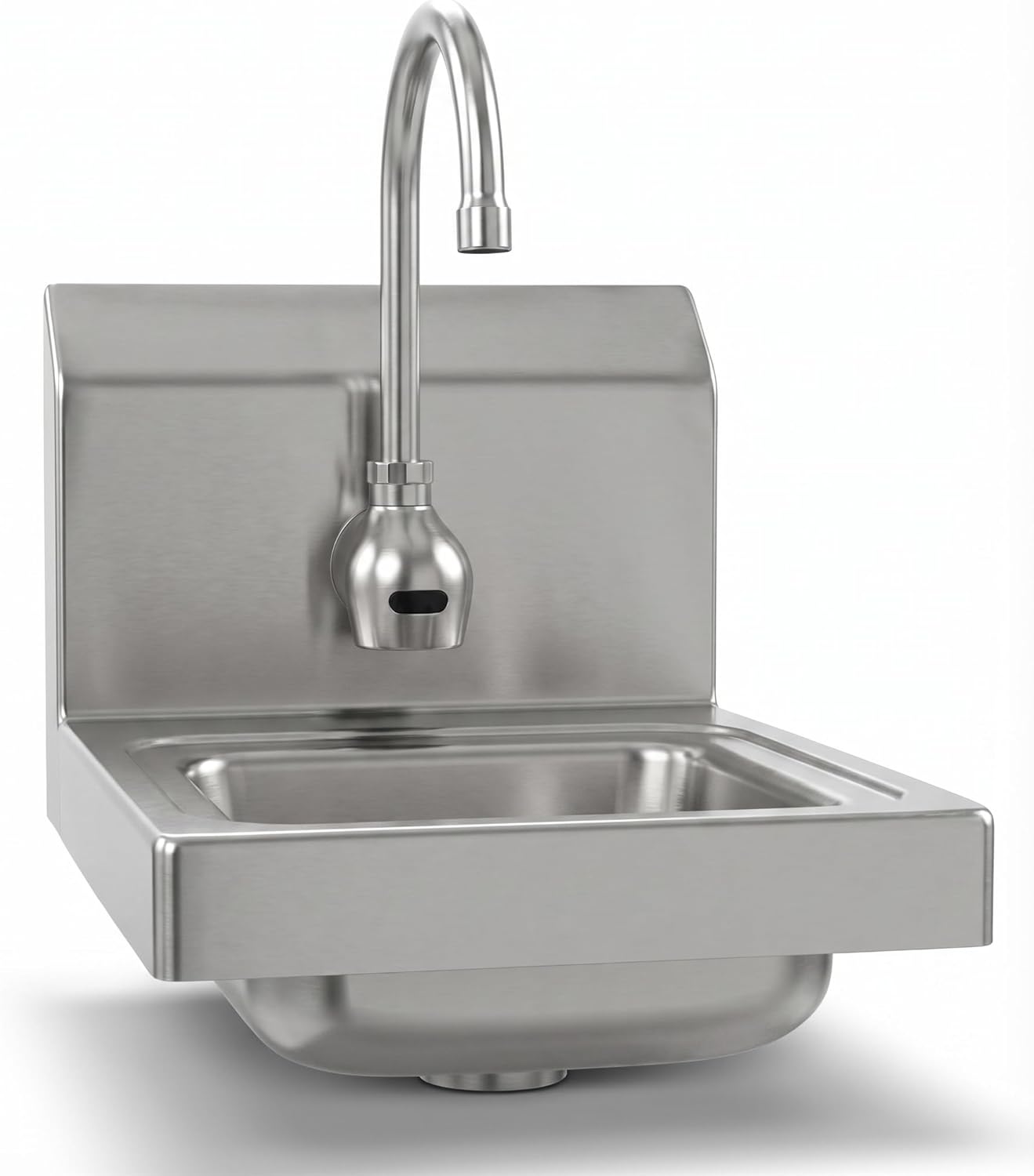Wall Mounted Hand Sink with Sensor Faucet, Stainless Steel, 12x16 Inch, NSF Listed, Touchless Operation, Commercial Grade