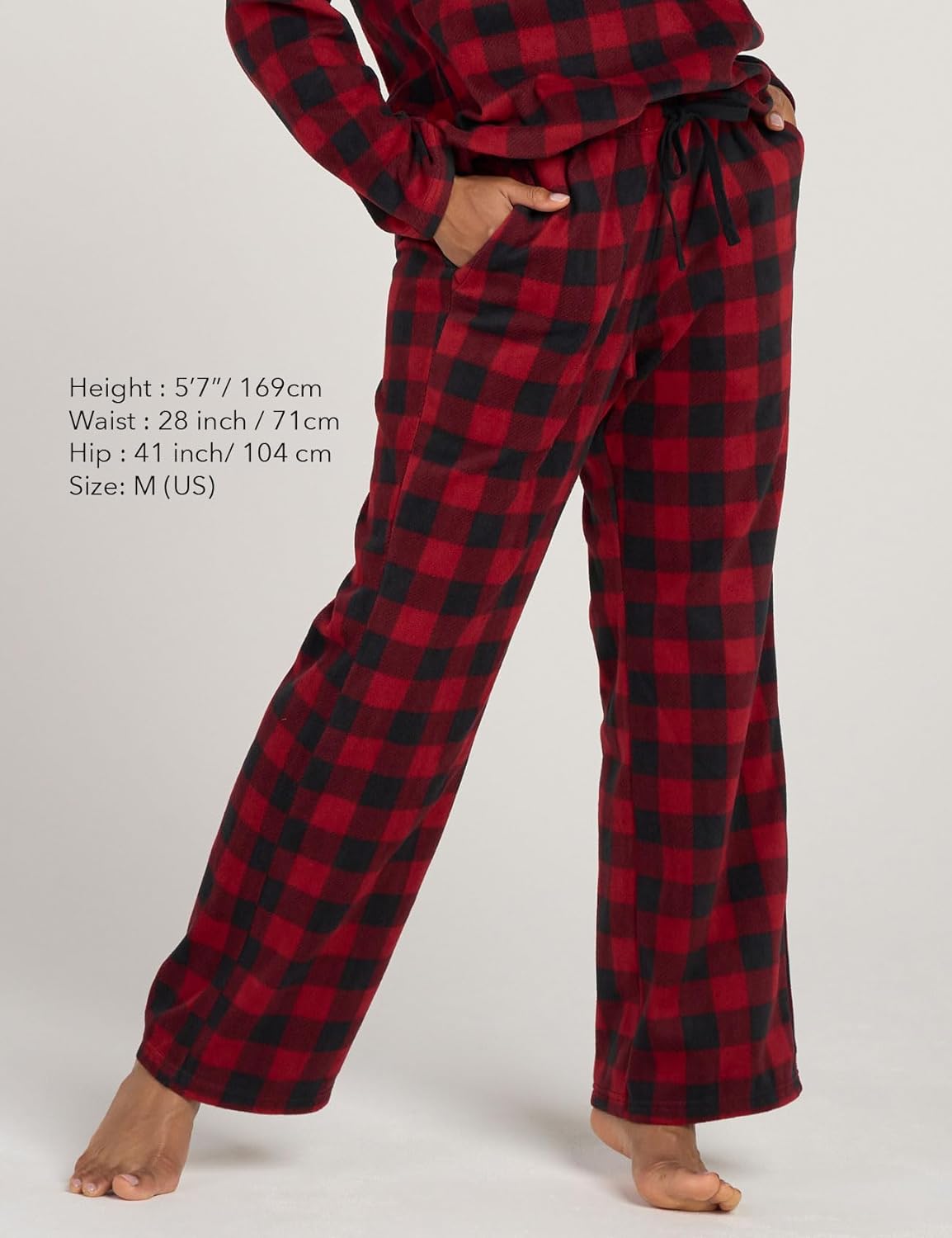 LAPASA Women's Plush Pajama Pants Micro Fleece PJ Bottoms Comfy Sleep L109(Red + Black Plaid ,M) - Image 2