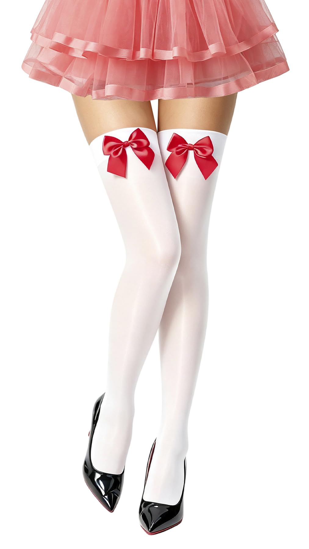 Women's Satin Bows Thigh High Stockings Hold-ups Snag-Resistant Knee High Long Socks