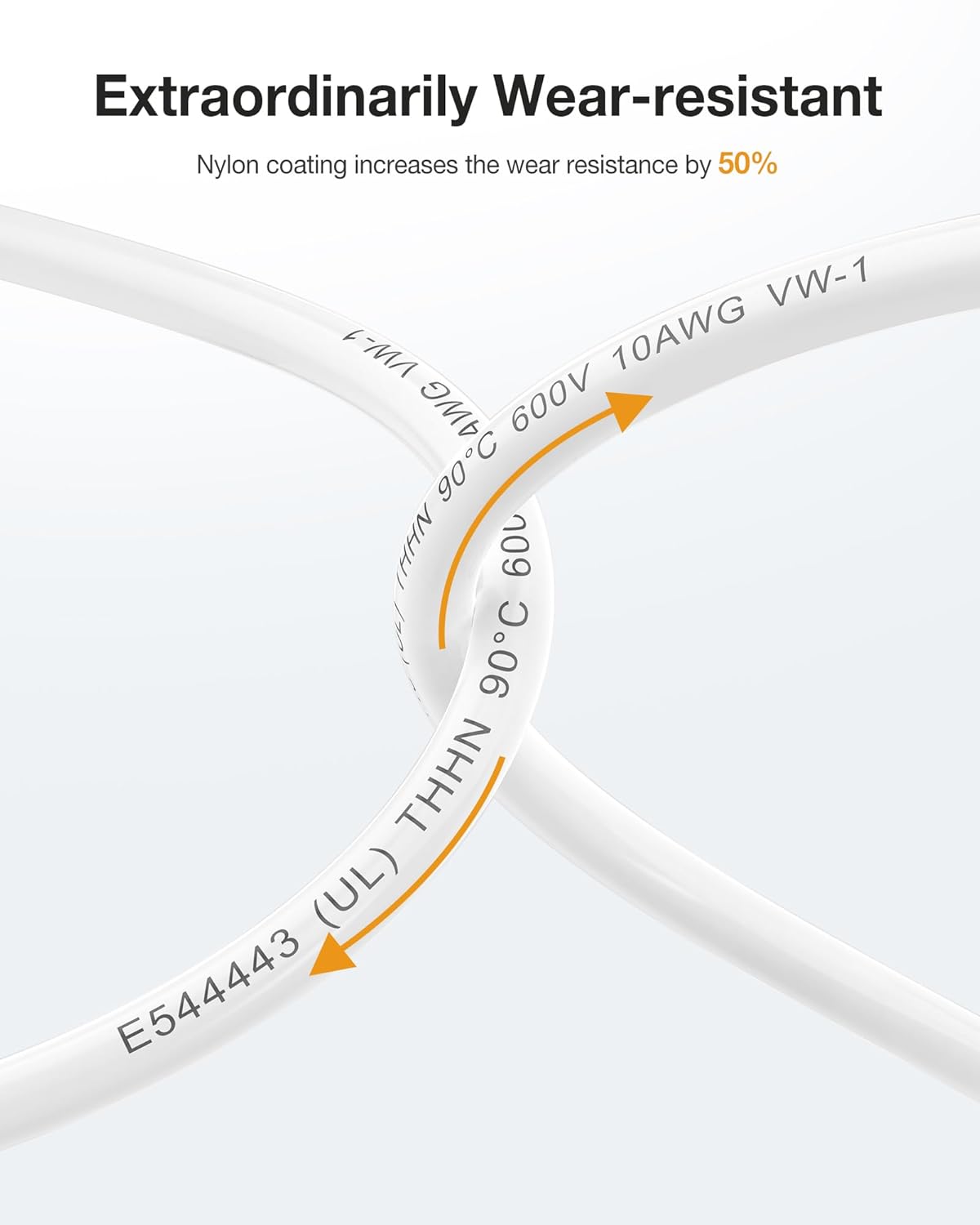 10 Gauge THHN Wire, 10 AWG Stranded Oxygen-Free Copper Wire, Flexible PVC/Nylon Jacket, 600V Rated Building Cable for Residential, Conduit, Socket, and Lighting (30 FT, White)