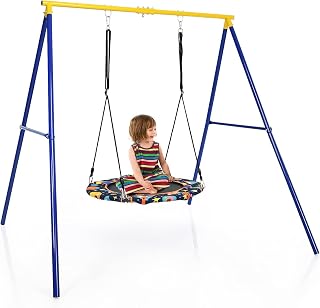 GOPLUS Estructura de Columpio Resistente de Metal, Soporte de Columpio con 3 Ganchos, Carga Máxima 150 KG, para Jardín Parque Patio, 194×180×184 CM（Columpio no incluido）