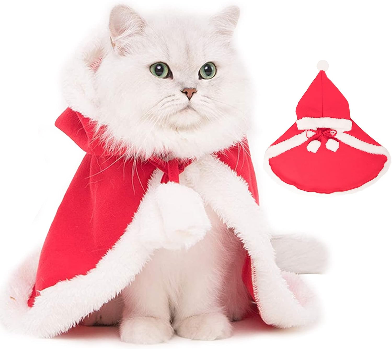 ITESSY Cat Dog Christmas Costumes, Santa Cloak Cape with Hat Pet Cosplay Costumes Party Dressing Up Outfits Clothes Apparel for Small…