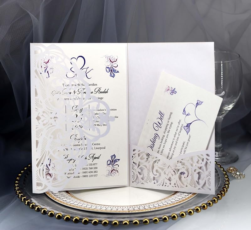 Glückwunschkarte Multi Color Elegante Hochzeitseinladungskarte Grußkarte Visitenkarte Dekor Parteiversorgungen (25 stücke)(White)