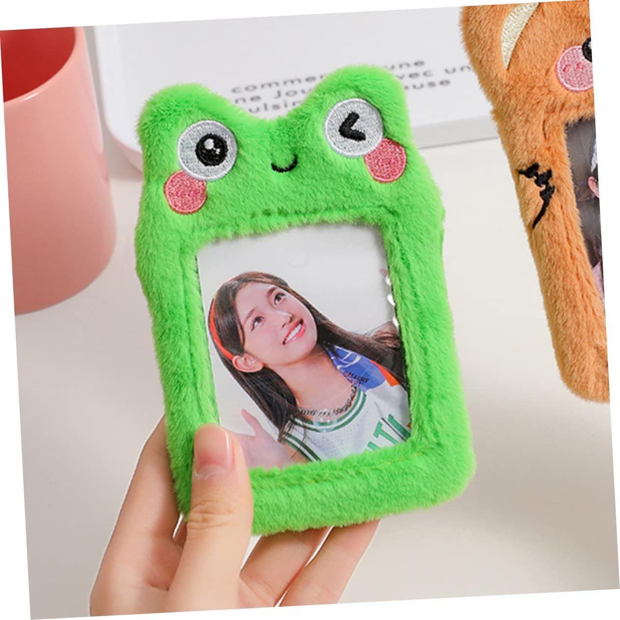 ERINGOGO Cute Cartoon Frog Plush Card Holder Transparent Id Holder Soft Plush Card Protector Sleeve for Student Pass Bus Card and Meal Card Frog Design
