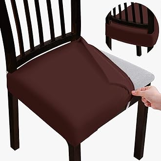 BRIDA Stretchable Floral Geometric Printed Dining Chair Seat Covers Elastic Chair Seat Case Protector, Slipcovers (Plain Brown, 4 Seat Cover)
