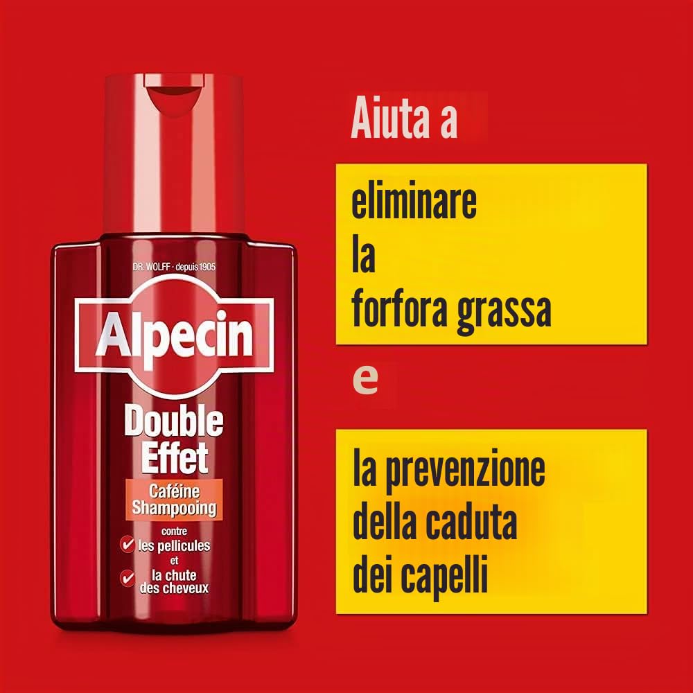 Alpecin Shampoo per caffeina doppio effetto 200 ml + alpecin caffeina liquida 200 ml (shampoo anticaduta e antiforfora + liquido)