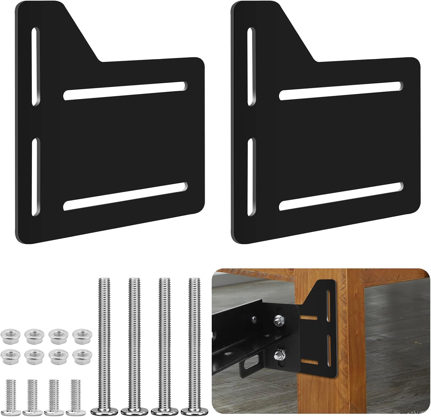 2Pcs Queen Bed Modification Plate, Headboard Attachment Kit, Heavy Duty Bed Modification Plate, Headboard Attachment Bracket with Hardware (Matte Black, Headboard Matte Black)