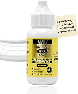 EBIN NEW YORK Wonder Lace Bond Wig Adhesive Extra Mega Hold 1.18oz/35ml | Invisible, Water & Oil-Resistant | Non-Toxic, Light Hold for Poly & Lace Wigs