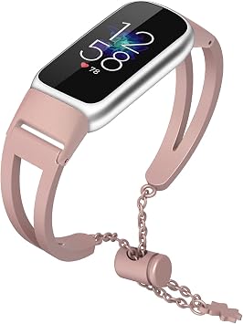 NINKI Rose Pink Chain Band Compatible Fitbit Luxe Bracelet Bands for Women,Metal Dressy Bangle Adjustable Strap Jewelry Link Feminine Large Luxe Fitbit Bands for Fitbit Luxe Watch Band Small Pink