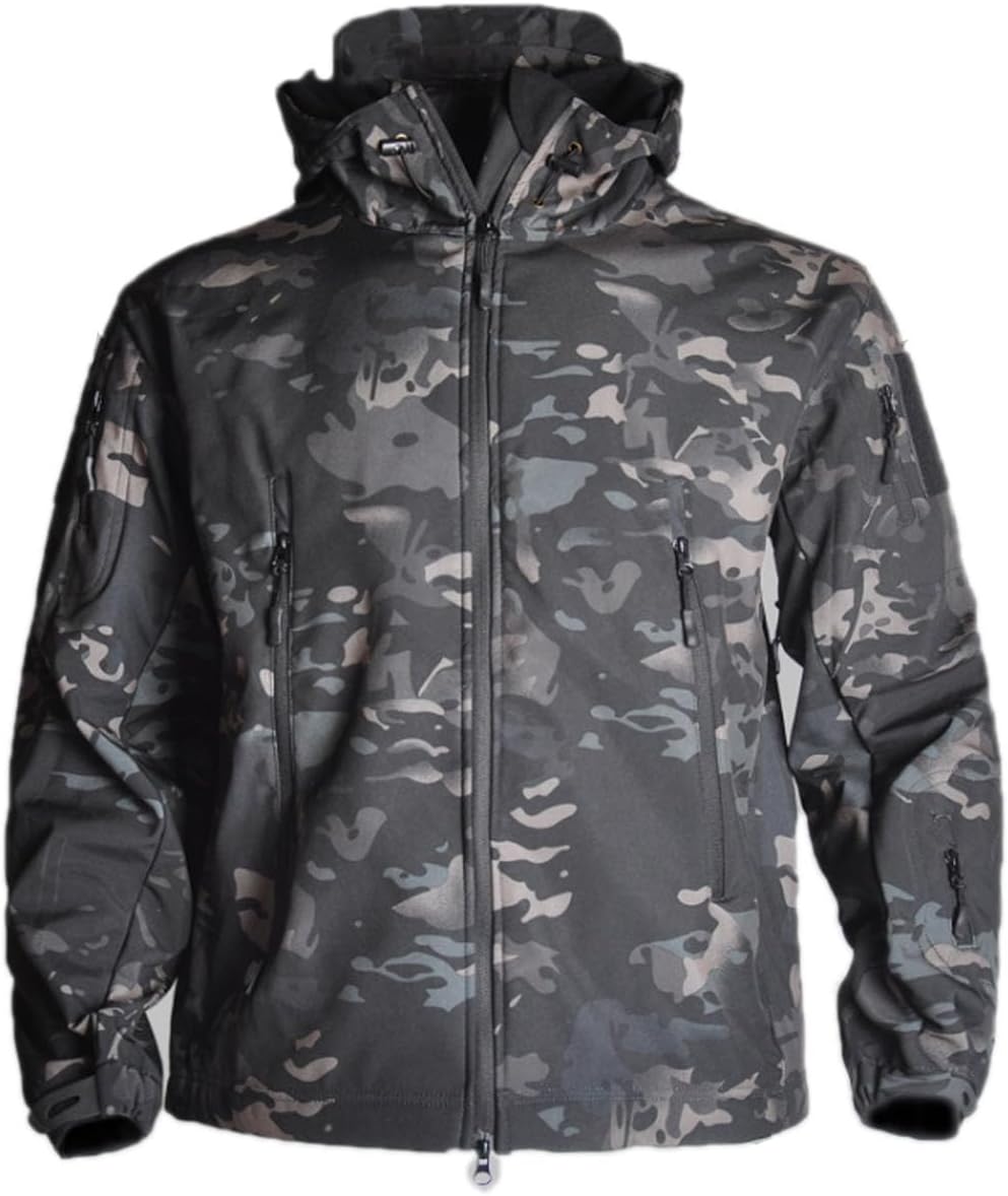 HARGLESMAN Men's Outdoor Waterproof Soft Shell Hooded Fleece Military Functional Keep Warm Jacket