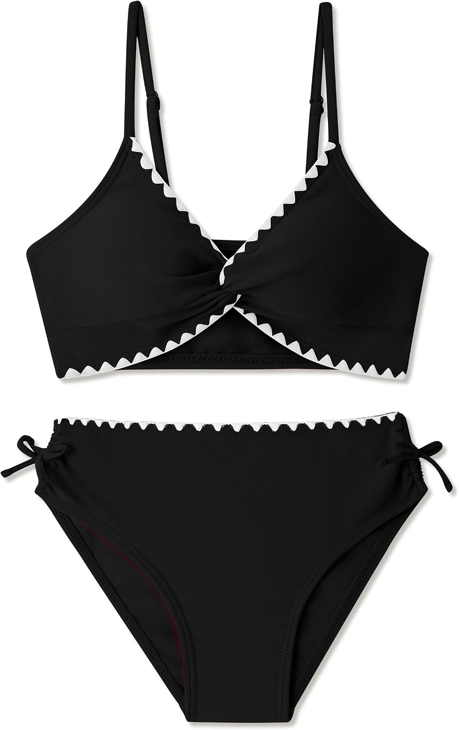 Girls Swimsuits Twist V Neck Drawstring Cute Girls Bikini Swim Two Piece Sets with Chest Pad
