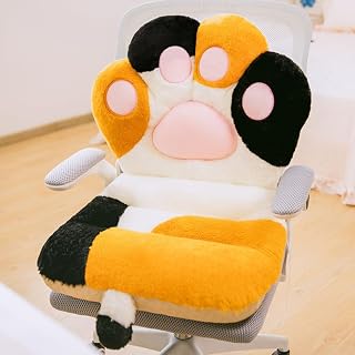 Cat Paw Cushion Kawaii Plush Desk Seat Cushions, Comfy Chair Cushion Non-Slip Seating Pad for Dorm Office Desk Gaming Chair, Cute Gaming Accessories Room Bedroom Decor (Yellow, 19.6"x35.4")
