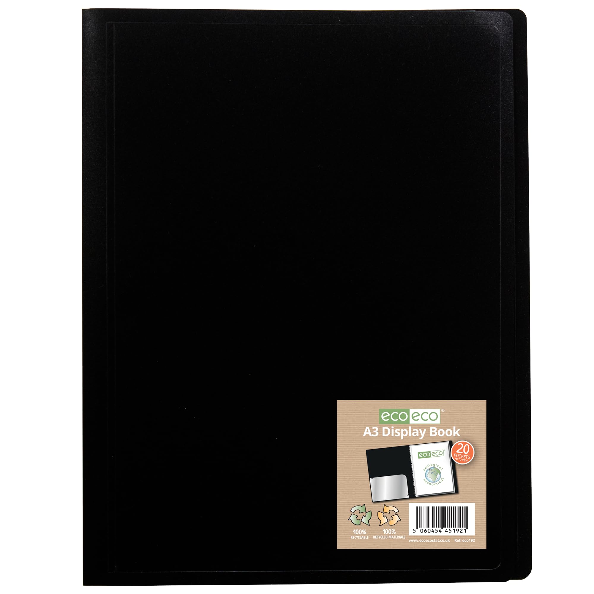 eco-eco A3 100% Recycled 20 Pocket Black Flexible Cover Portfolio Book Folder Display Book, eco192