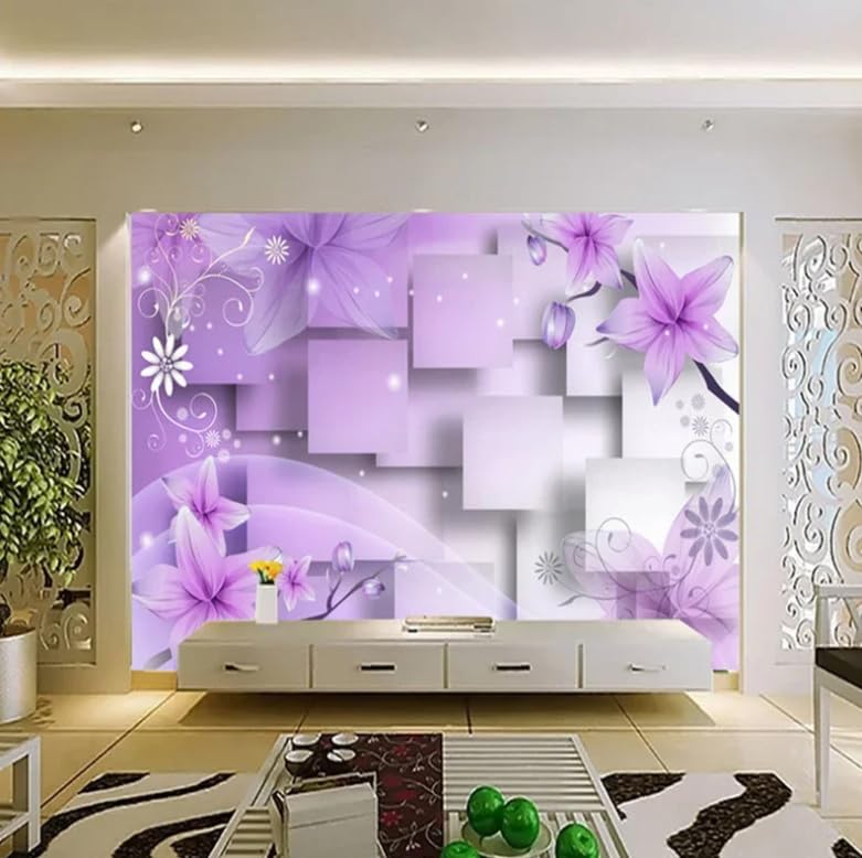 Papier peint moderne 3D fleurs violettes décor premium