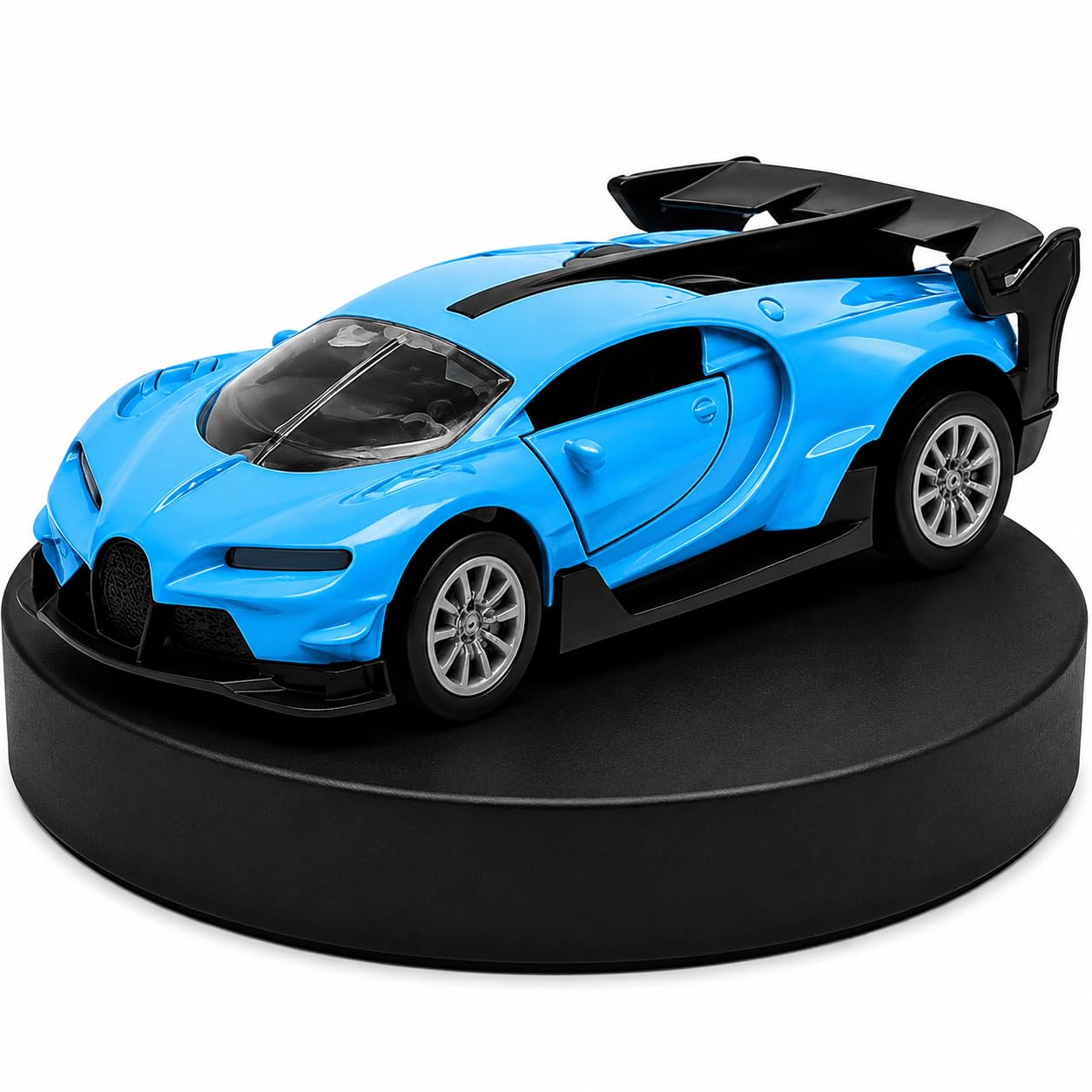 Die Cast 1:32 Scale Bugatti Metal Pull Back Car | Premium Alloy Toy Vehicle with Openable Doors, Sound & Light | Realistic Mini Model Car Toy for Kids Boys Gift Collectible (Blue)-image-1
