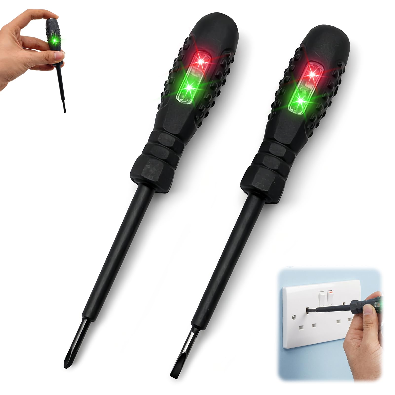 2 Piezas Probador de Voltaje con Destornillador,Herramienta de Prueba Eléctrica,Bolígrafo Probador de Voltaje Sin Contacto,con Rango CA 12V-220V, /Cero,Destornillador Estrella y Plano