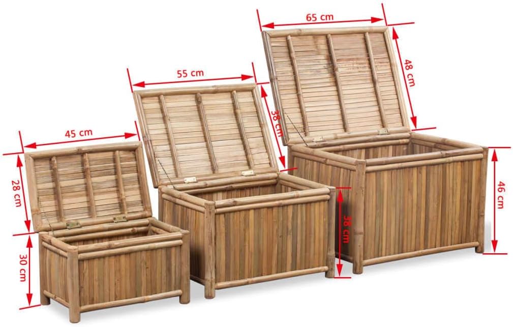 Bamboo Storage Chest Box Set, Weathered Finish, Durable Fiber Trunk for Blankets, Books, Living Room, Bedroom, 3-Pack