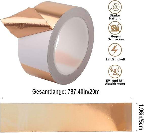 for premium Copper Tape for Snails 30mm x 20m, Strong Foil Strip for Plant Pots and Raised Beds, Moisture Resistant Garden Slug Defence Solution(50MM*20M)