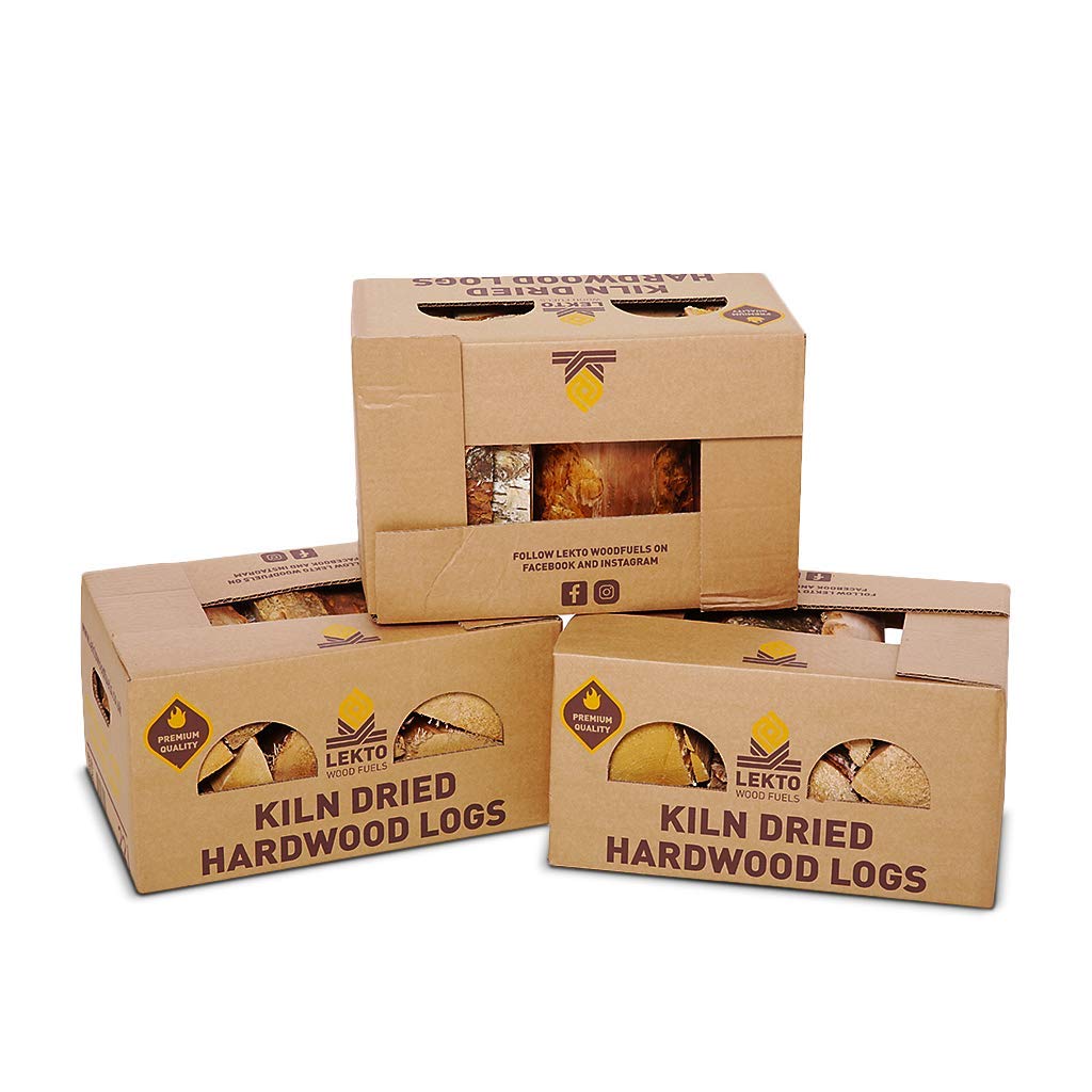 Lekto Woodfuels Kiln Dried Birch Firewood, 6 Boxes | 52 Kg, Hardwood For Open Fires, Wood Burner, Fire Pits & Pizza Ovens | Chunky & Sweet Aroma | Eco Friendly Packaging | Less Than 15% Moisture