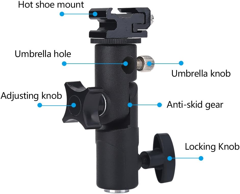 Flash Mount Bracket Aluminum Alloy E Type Flash Stand Hot Shoe Mount Adapter Umbrella Holder for Camera Photography Studio Lighting Accessories Black 11x7.5x3cm