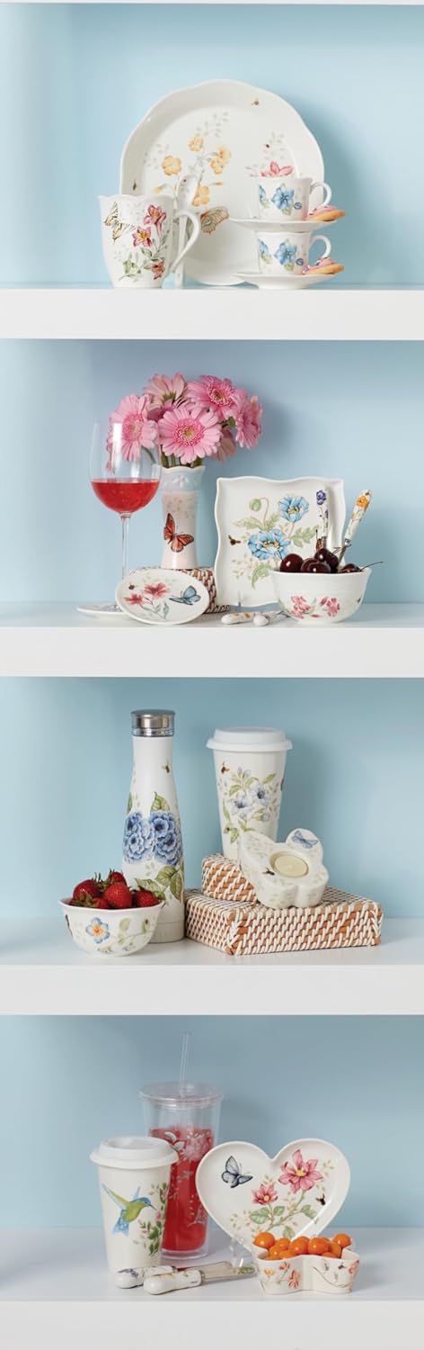 Lenox Silverware Set, Butterfly Meadow 2-Piece Spreader Set, 18/10 Stainless Steel, Dishwasher Safe, Porcelain Handles, Butter Knife, Cheese Spreader, Home And Kitchen Utensils Sets (Silver, 2 Piece)