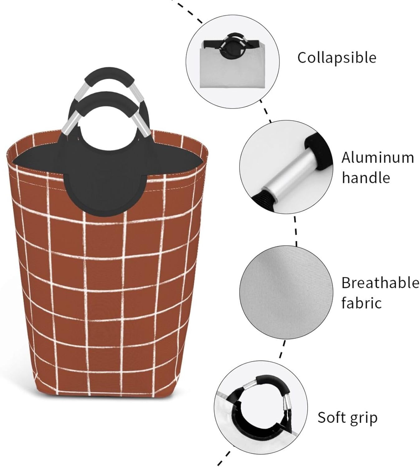 Large Laundry Basket, Rust Checkered Modern Minimalist Laundry Hamper Bag Collapsible Washing Bin With Handles for College Dorm, Family Essentials Storage