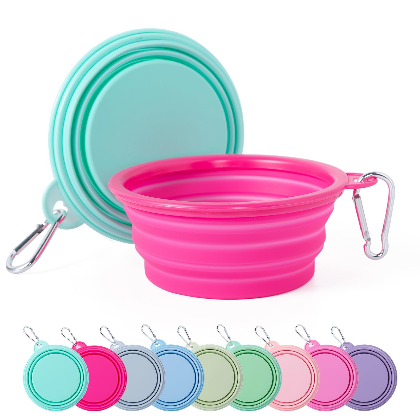 SLSON Collapsible Dog Bowl, 2Pack Macaron Color Pet Travel Bowls Silicone Foldable Water Feeder Dish for Small to Large Dogs Cat Walking Hiking Camping (Macaron Bright Pink and Bright Green, Small)