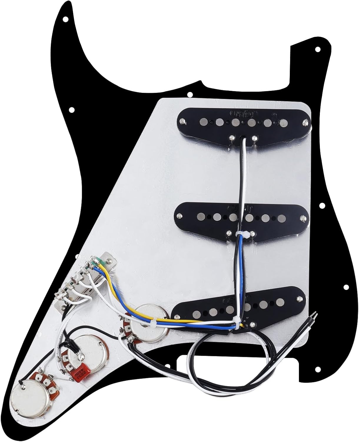 Banworks 4Ply Loaded SSS Pickguard Vintage F '60s Tones Prewired Strat Pickguard with Staggered Alnico 5 SSS Single Coil Pickups for Fender Stratocaster ST Electric Guitars JT/HBZC-01 Black Pearl