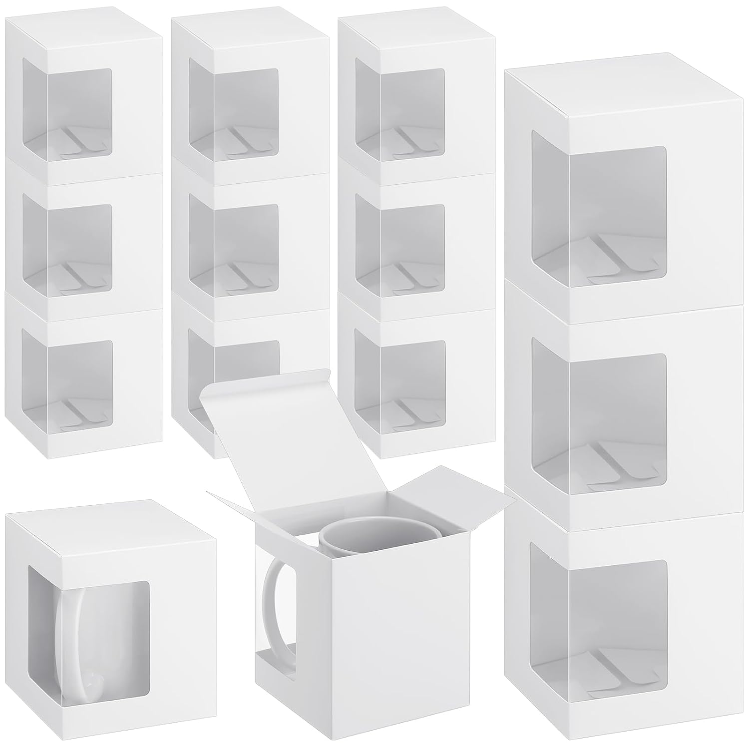 Harloon Gift Boxes for Sublimation Mugs Transparent Gift Packaging Box for Blanks Sublimation Coffee Mugs 11oz, 12oz, 15oz...