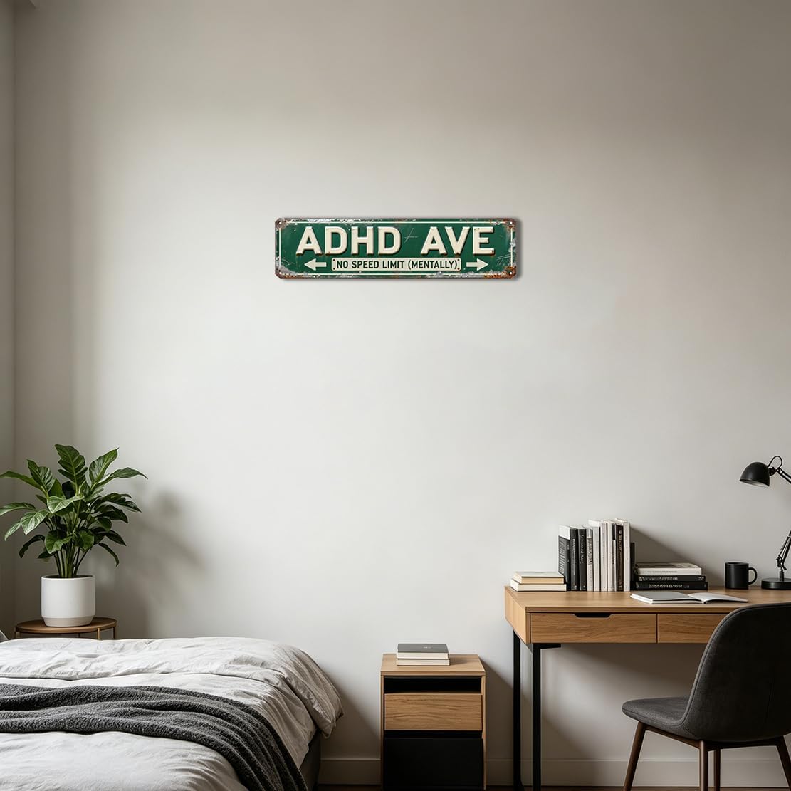 ADHD Ave Metal Tin Sign, 16x4 Inch Funny Wall Decor for Office Farmhouse image 3