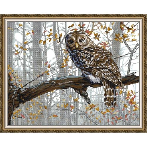 Image of JOYSEWING Bird Owl Printed Cross Stitch Kit for Adult,Full Range of Cross-Stitch Stamped Kits Needlepoint Kits for Beginners Embroidery Kits 11CT Cross Stitch Patterns- (Owl(11CT) 21.65 x17.72 inch)