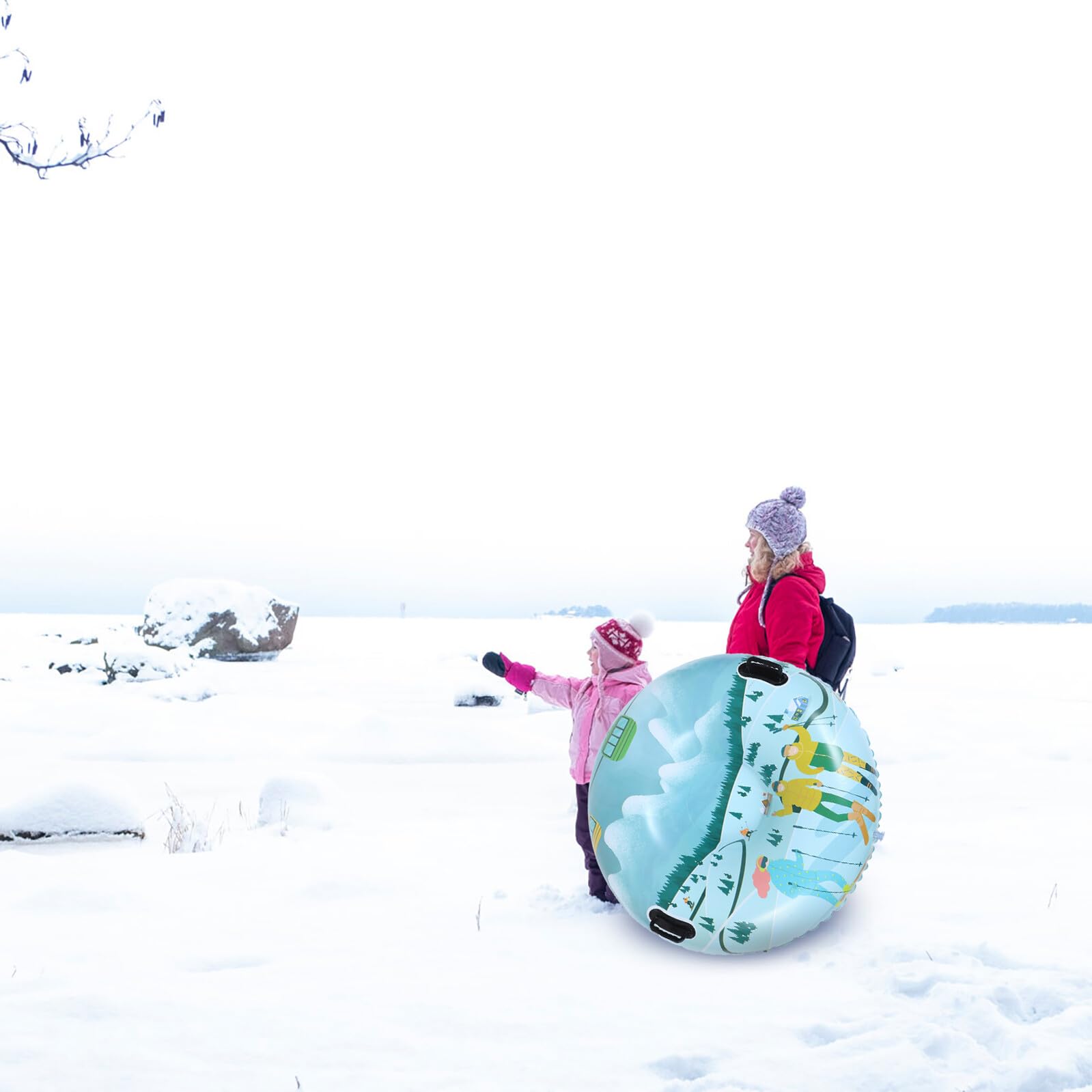 ORFOFE Tubo da Neve Gonfiabile in PVC Spesso Maniglie Antiscivolo Slitta da Neve Invernale Resistente All’Usura per Attività All’Aperto e Divertimento Familiare