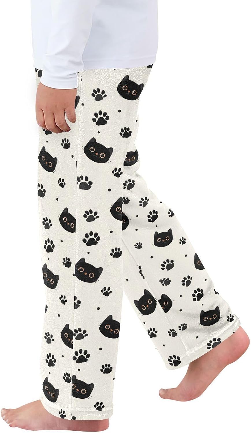 Black Cat Paws Boys Pants for Kids Fleece Bottoms Long Jogger Pants Trousers with Pockets Size 6-14Y