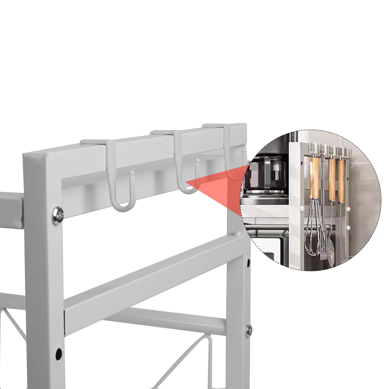 WMLBK Scaffale per microonde, Scaffale per microonde espandibile a 3 livelli, supporto per microonde, scaffale da cucina, piano di lavoro, organizer con 6 ganci, scaffale estraibile da 40-63 cm per