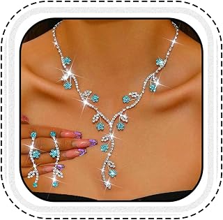 Unicra Rhinestone Bridal Wedding Jewelry Set Silver Necklace Earrings Sets Flower Formal Prom Costume Jewelry Sets for Women and Brides