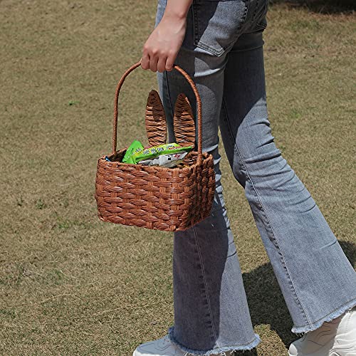 Easter Basket with Handle Kids Bunny Easter Baskets Rabbit Harvest Flower Girl Hunt Toy Mini Picnic Wine Woven Baby boy Fruit Birthday Organizer Egg Dorothy Cute Cookies Beach Storage - Thumbnail 3