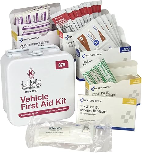 Kit de primeros auxilios para camiones con estuche de viaje de acero resistente, 4.5 x 4.5 x 2.375 pulgadas, J. J. Keller & Associates, incluye