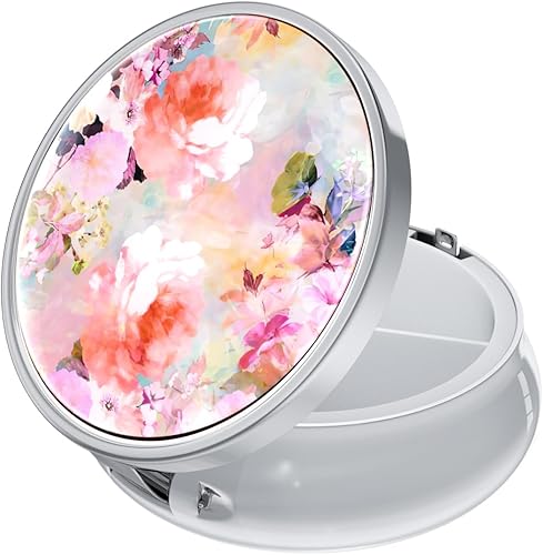 Rouidr Pastillero, 3 compartimentos, caja de píldoras medicinales, pequeña caja de medicina de viaje de metal para bolso y bolsillo, plata, flor de