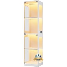 WYNDHAM Glass Case, Showcase 7 Colors LED Lighting, 0.2 inch 5 mm Explosion-proof Tempered Glass, E0 Grade MPF High Density Plate, Touch Sensor Key, 4 Tier Construction, Width 15.7 x Depth 13.8 x