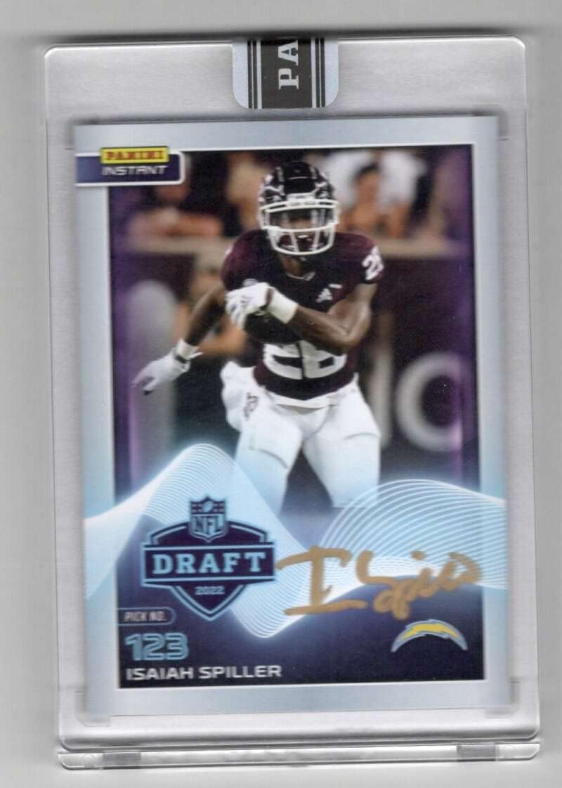 ISAIAH SPILLER RC AUTO 2022 Panini Instant 4/5 Draft Night Autographs Gold Ink On Card ROOKIE #27 MT-MT+ NFL Football Chargers