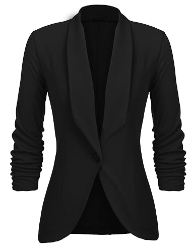UNibelle Blazer Damen Sportlich Elegant Longblazer 3/4 Arm Sommer Leicht Business Büro Blazer Jacke Einfarbig Open Front Jacket Slim Fit S-3XL - Schwarz - L