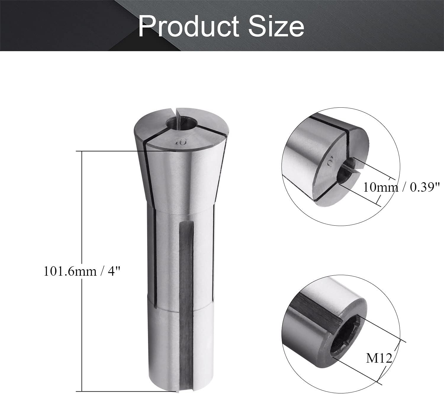 Utoolmart R8 Precision Round Spring Collet, R8 Collet, Precision R8 Collet Set, 10mm Mill Chuck Holder, 65Mn Spring Steel, M12 Thread, Taper Spindle R8 Collets for Mill Machine, 1 Pcs
