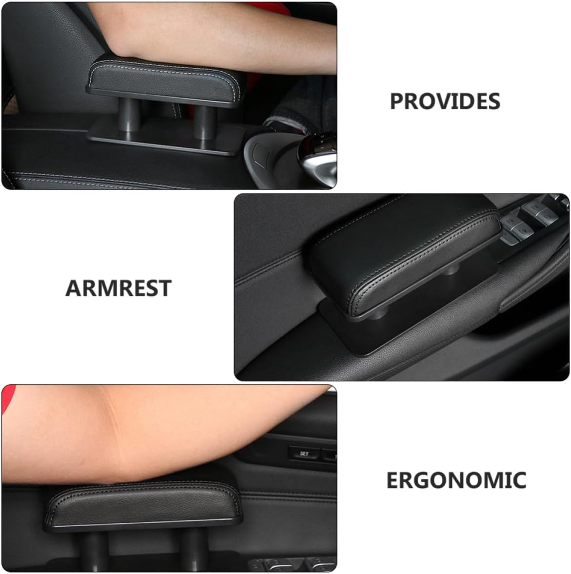 Car Armrest Cushion Pad with Ergonomic Design and Adjustable Height, Leather and Plastic Material for Door and Central Armrest, for Driving and Long Trips Comfort
