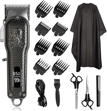 Razors Hair Clipper, Professional Electric Hair Clipper USB Charging LED Smart Display Screen Multi-Functional high Power Hair ClipperBlack Skull
